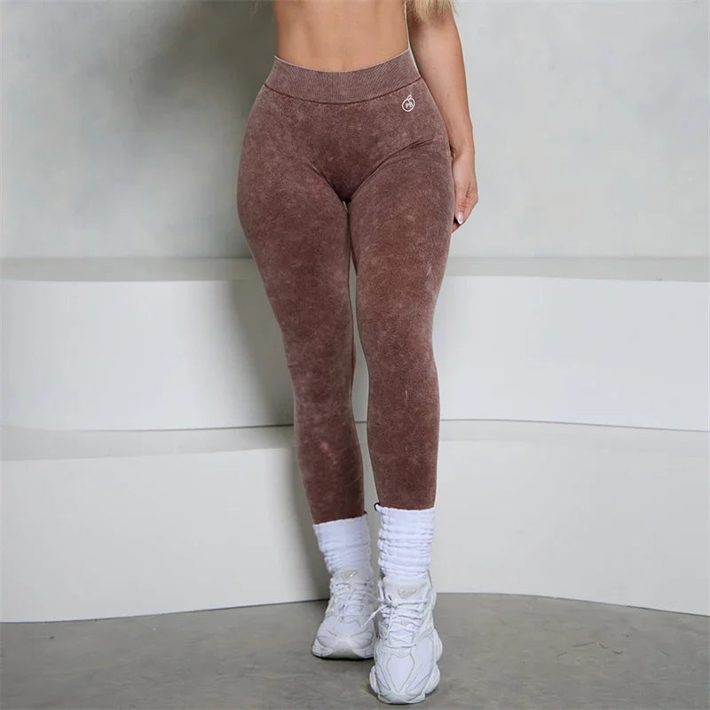 Low V-Back Scrunch Leggings Acid Wash Denim Blue