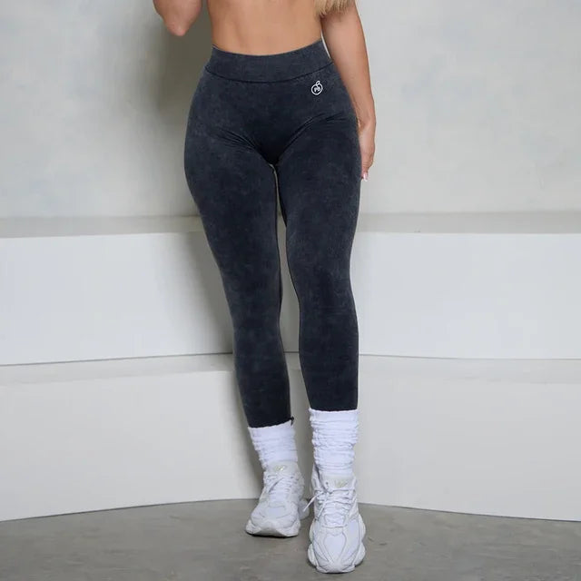 Low V-Back Scrunch Leggings Acid Wash Denim Blue